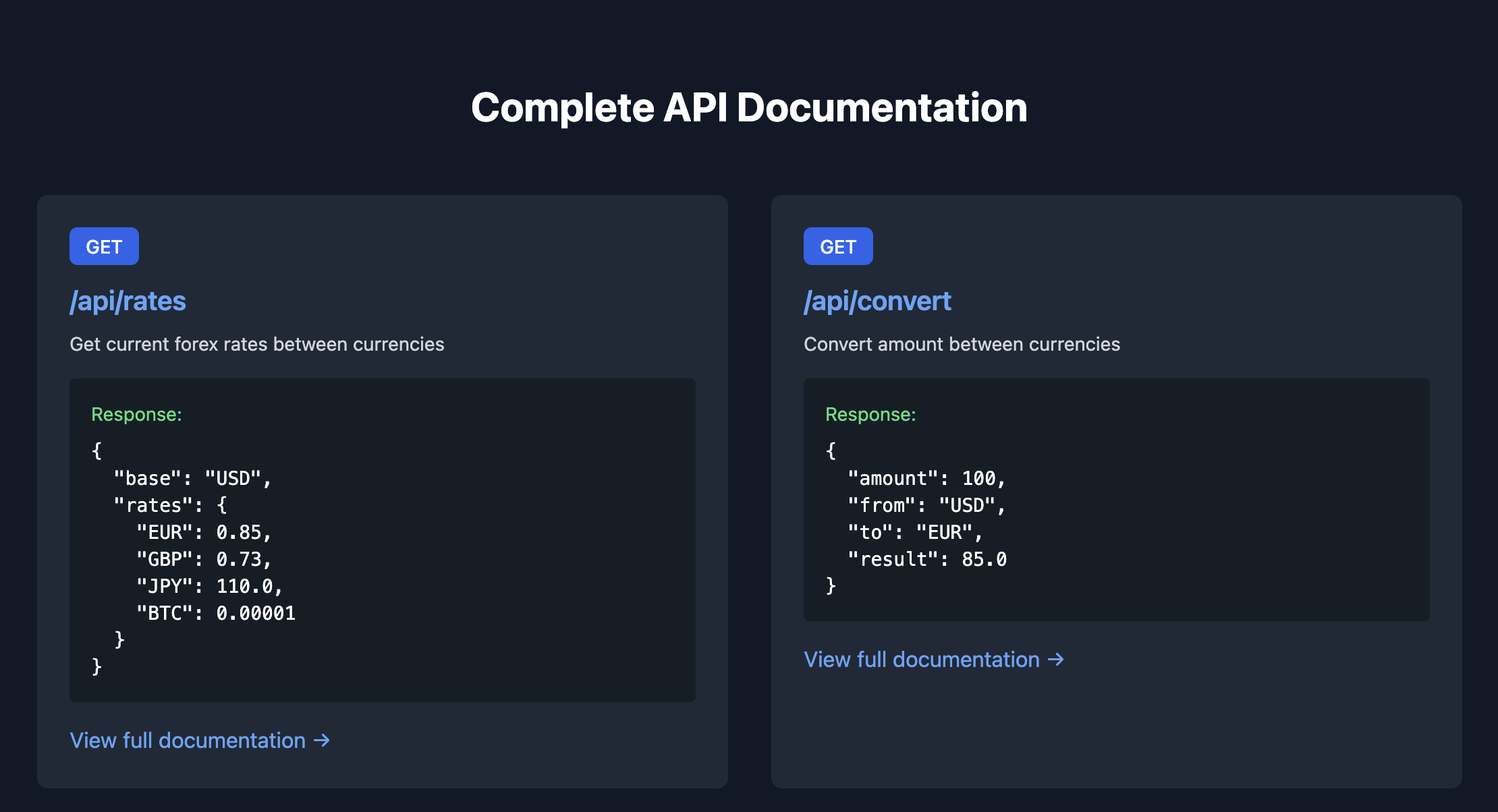 UniRate API screenshot
